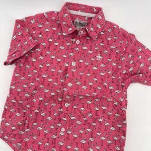Penguin Flamingo Print Button Up Short‎ Sleeve Shirt Kids Size 4Y